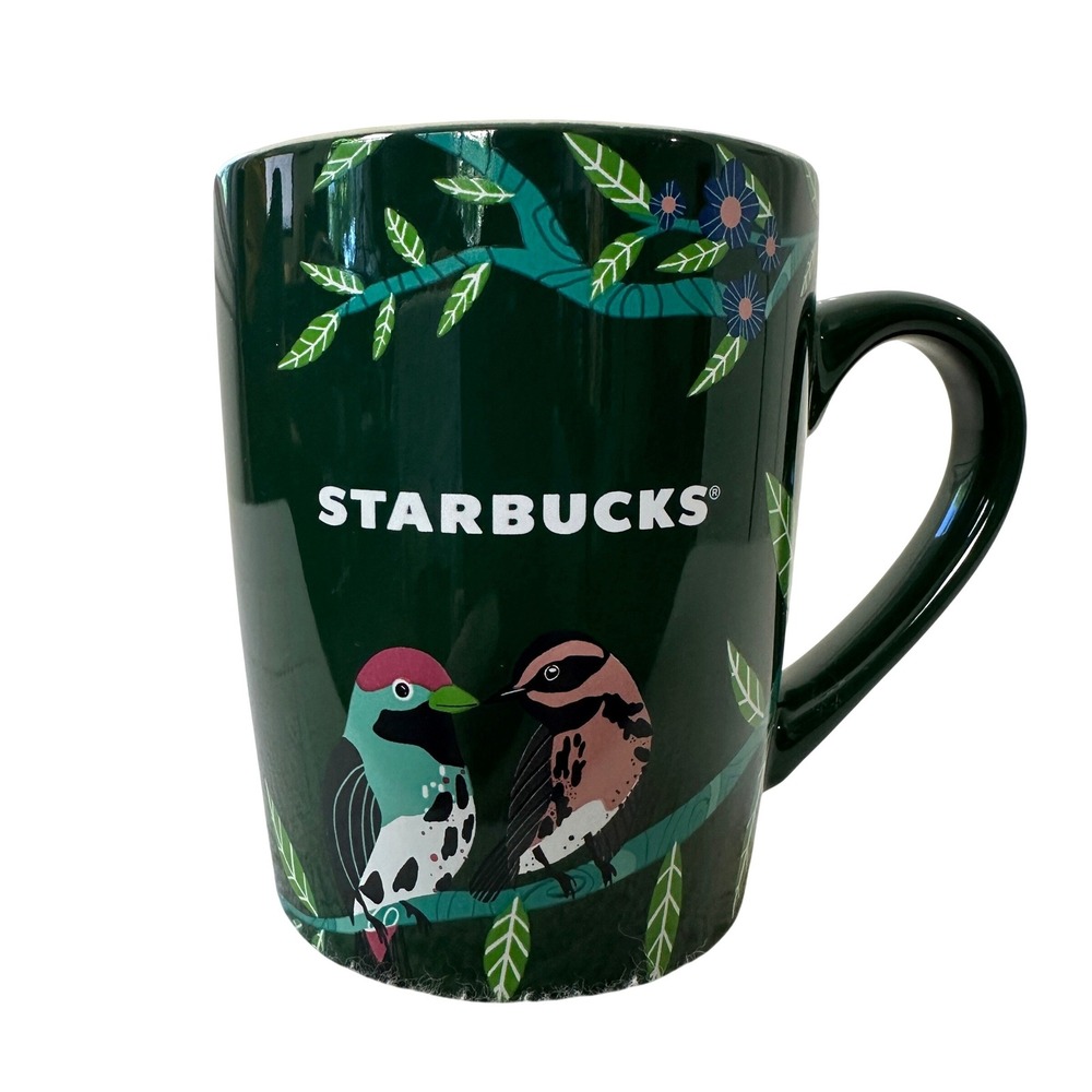 Starbucks Bird Forest Coffee Mug Green Ceramic 10 oz Naturecore 2020 Cup Cottage
